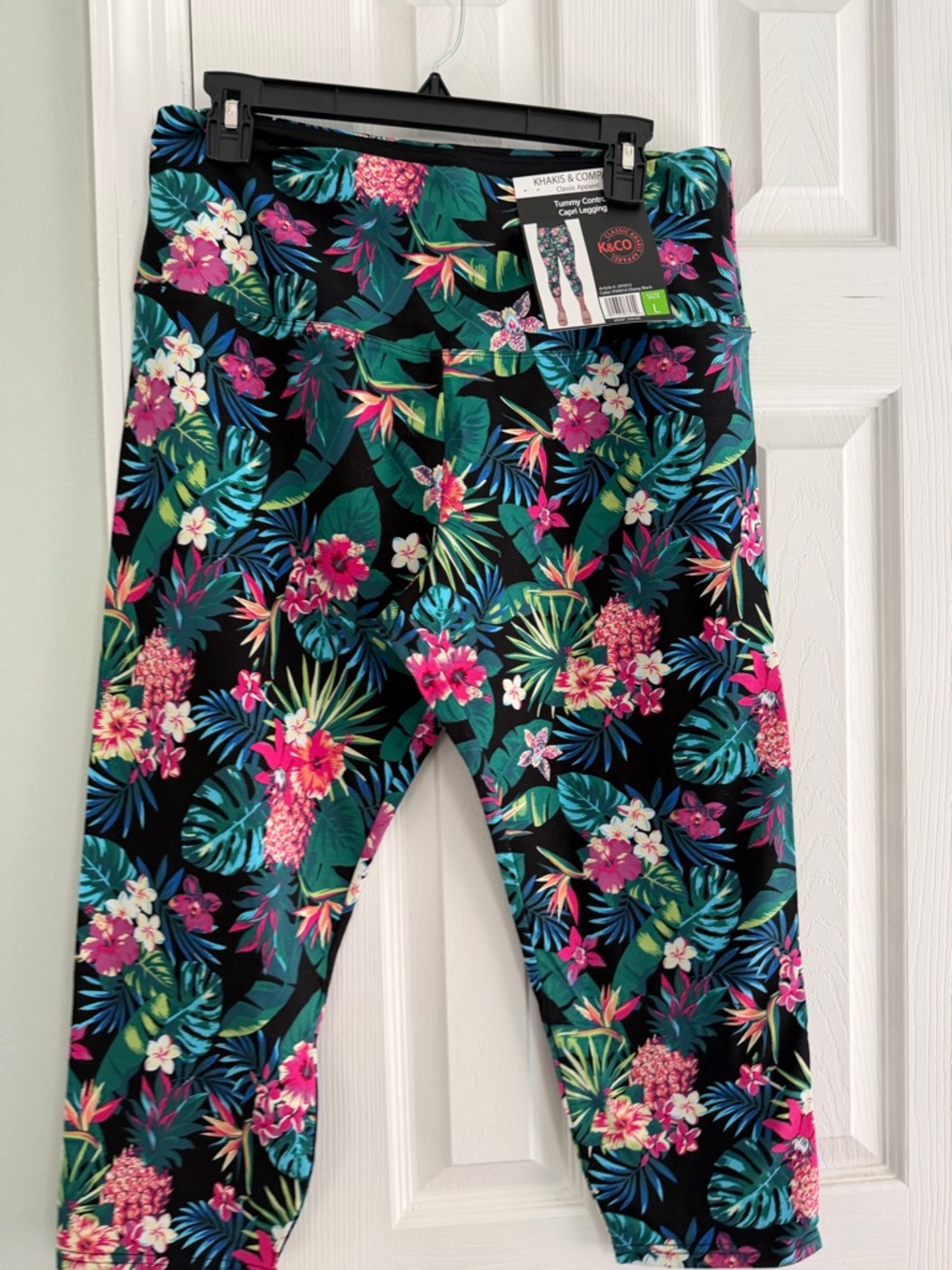 Tropical Floral Leggings - Black with Pink & Green